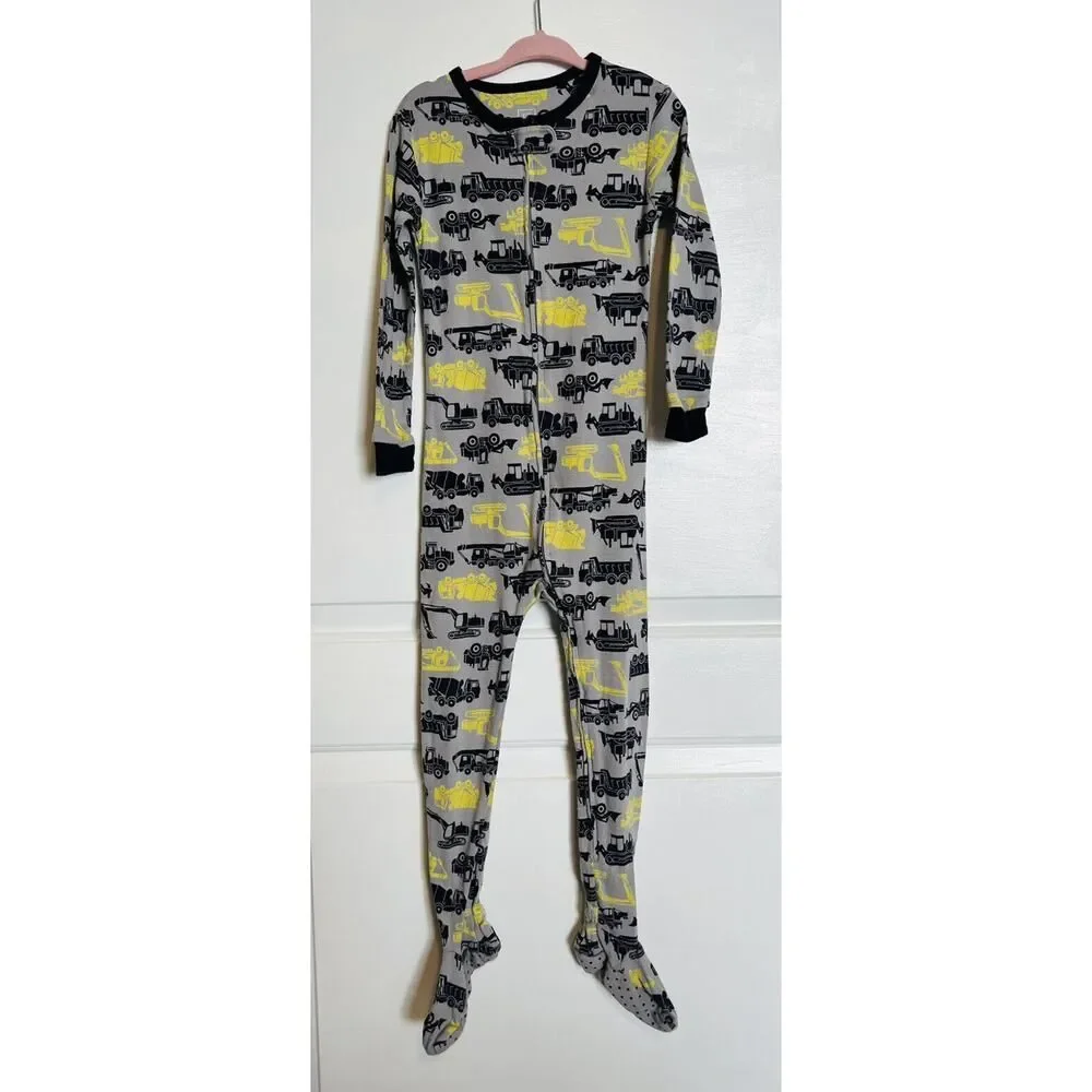 BABY GAP Gray Boys Toddler Zip Footie One Piece Pajamas Pjs Construction 4T GOOD